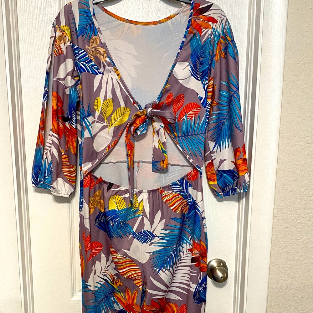 Tropical Print Tie-Front jumper